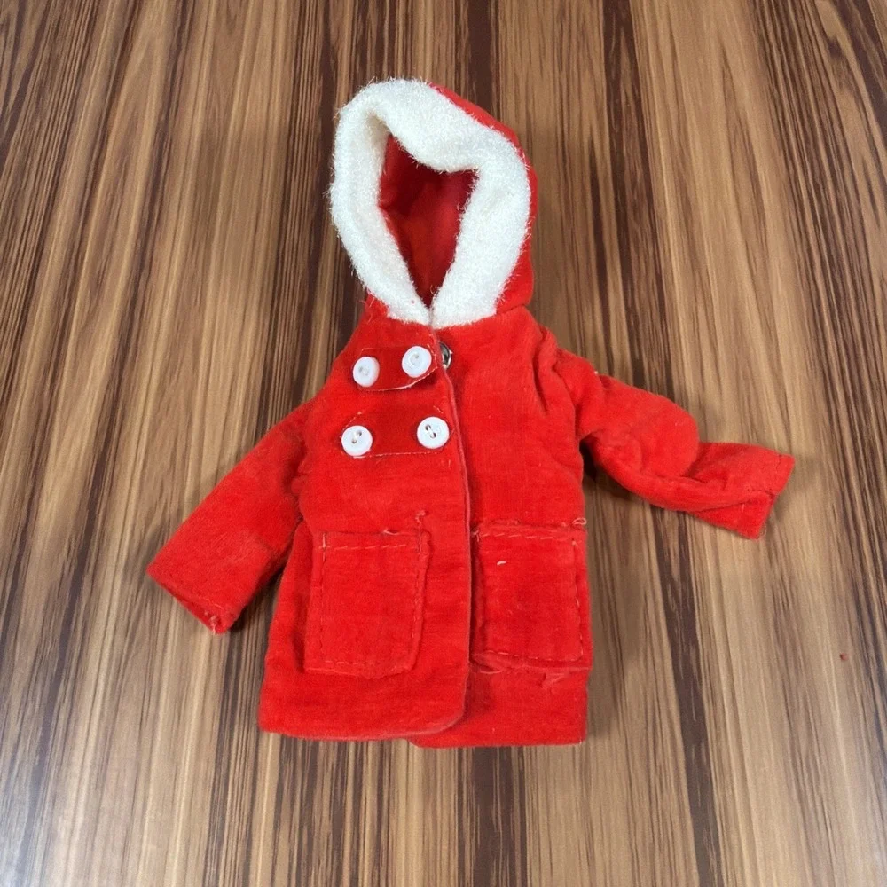 Vintage‎ 1960s Barbie Fashion CLONE Red Velvet Hooded Coat w/White Fur Trim